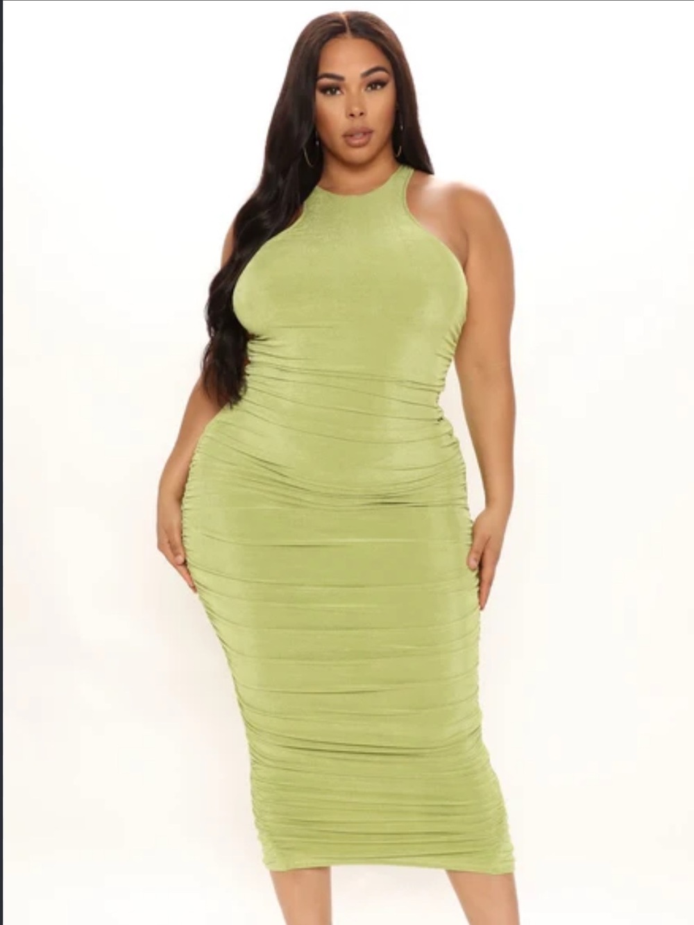 Fashion Nova (3X) Sleeveless Chartreuse Ruched Maxi Dress
